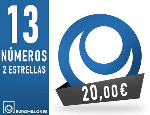 Euromillones - 13 n�m. 2 estr. asegurando 3 aciertos - 20,00 Euros