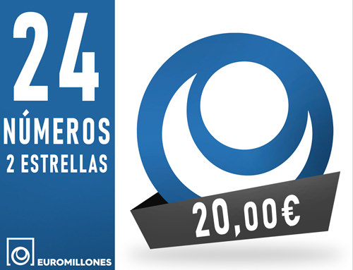 Euromillones - 24 n�m. 2 estr. asegurando 2 aciertos - 20,00 Euros