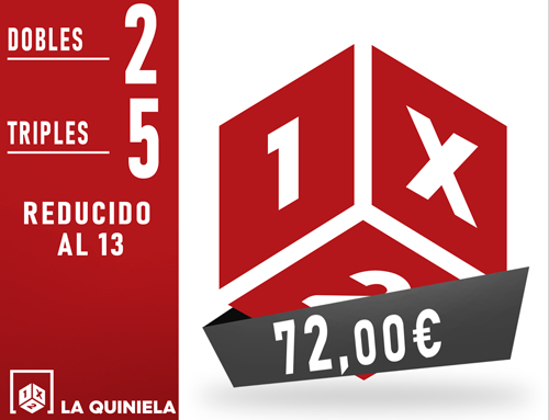 Quiniela - 5 triples y 2 dobles al 13 - 72,00 Euros