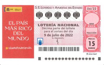 Lotería Nacional - sorteo extraordinario de julio 09/07/2022 - 15,00 Euros
